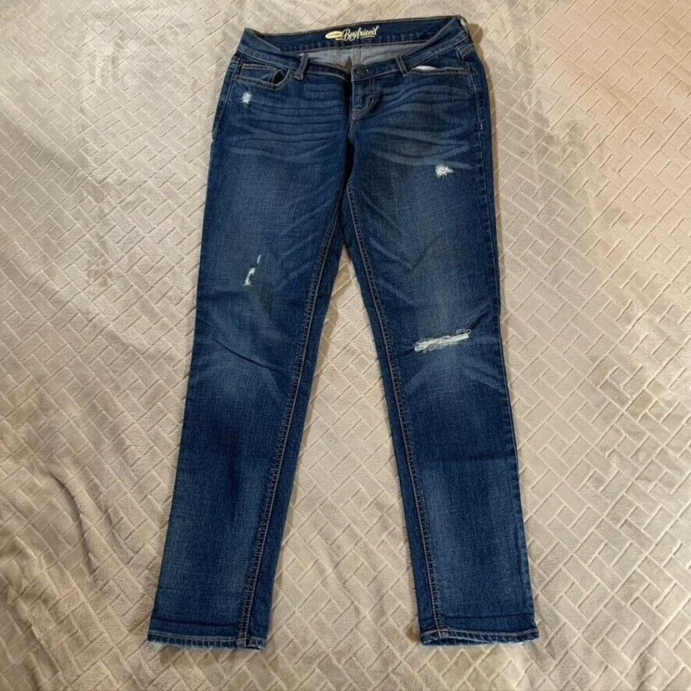 Old Navy Womens 2 Denim Jeans Blue Boyfriend Distressed Mid Rise Medium Wash